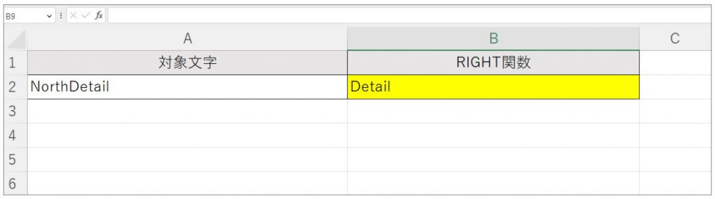 RIGHT関数の実例を説明している図