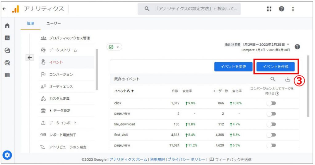 GA4 管理画面 イベント作成